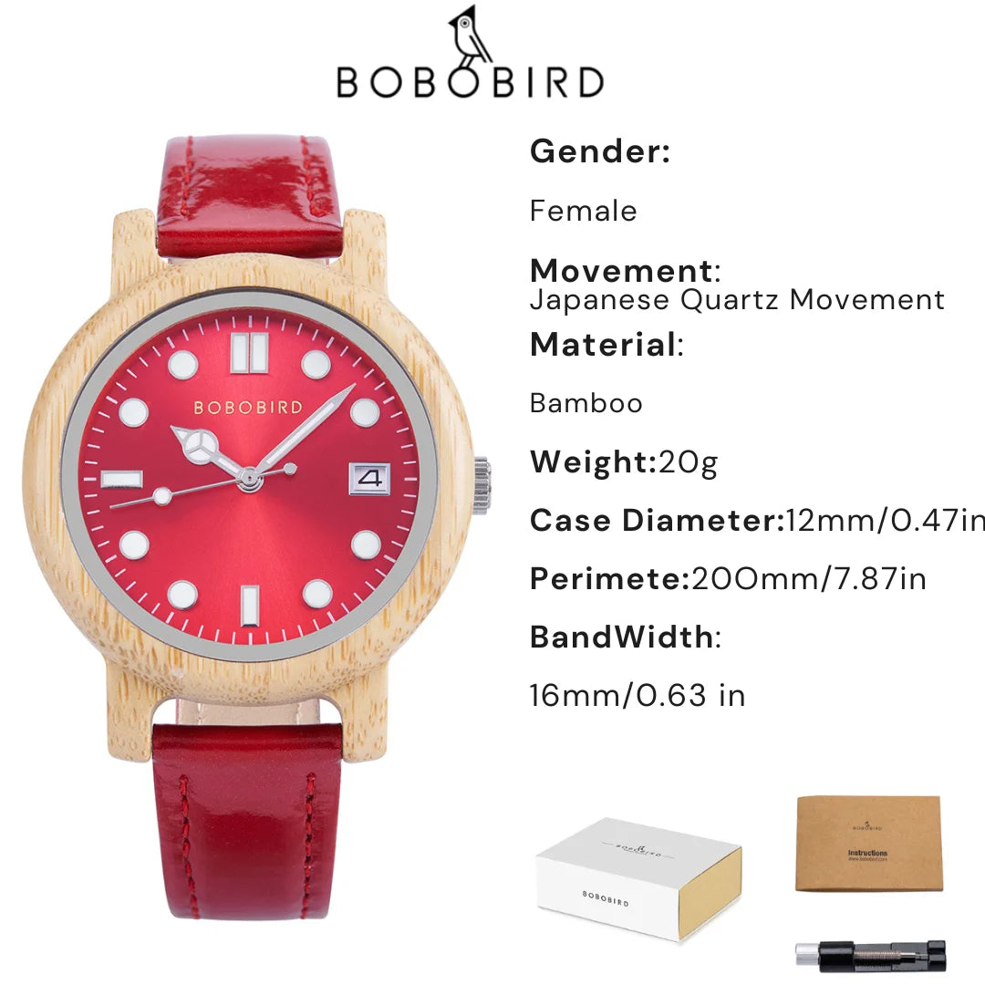 BOBOBIRD Bamboo Ladies Wooden Watch – Elegant Lightweight Quartz Watch for Women