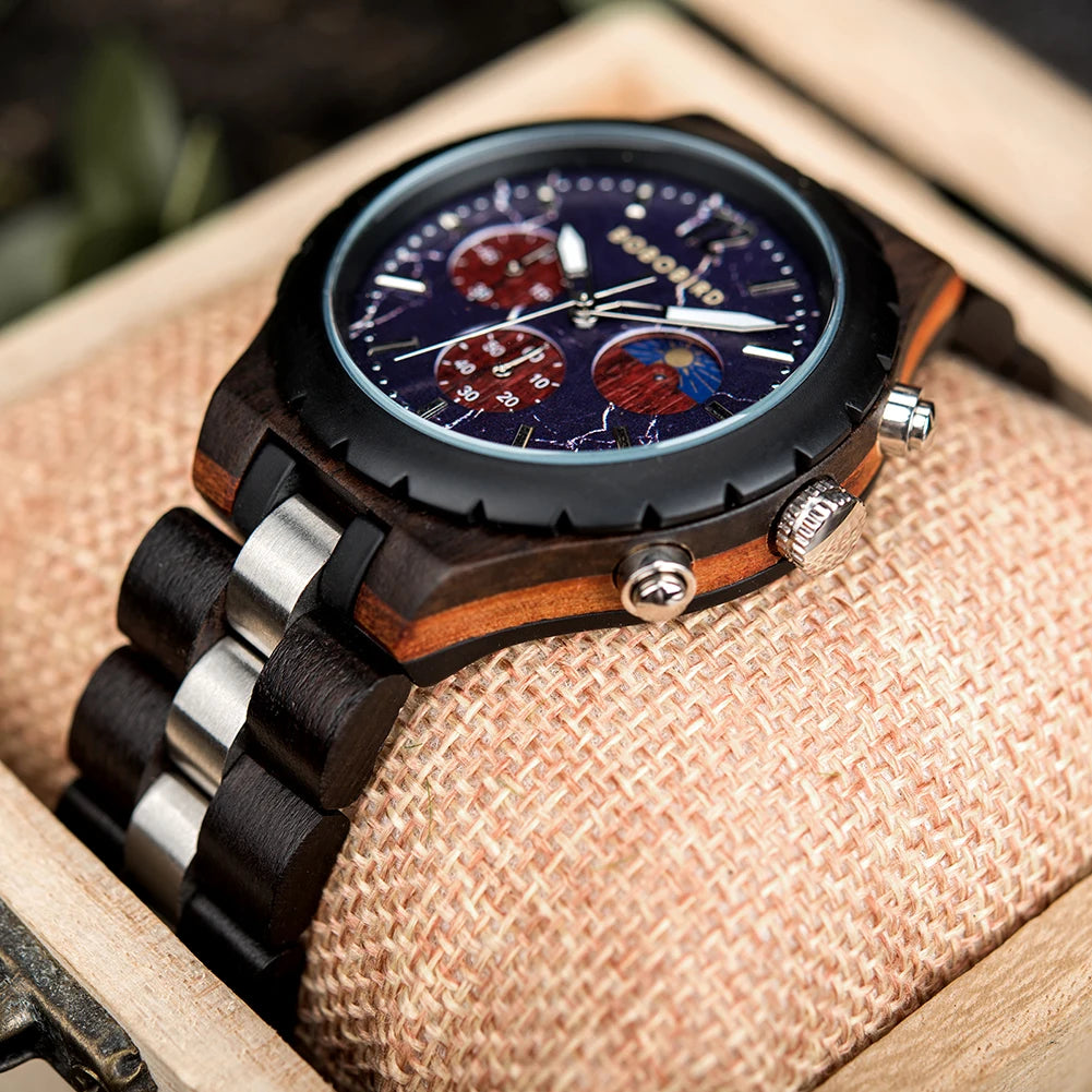BOBOBIRD Luxury Wooden Men’s Quartz Chronograph Watch