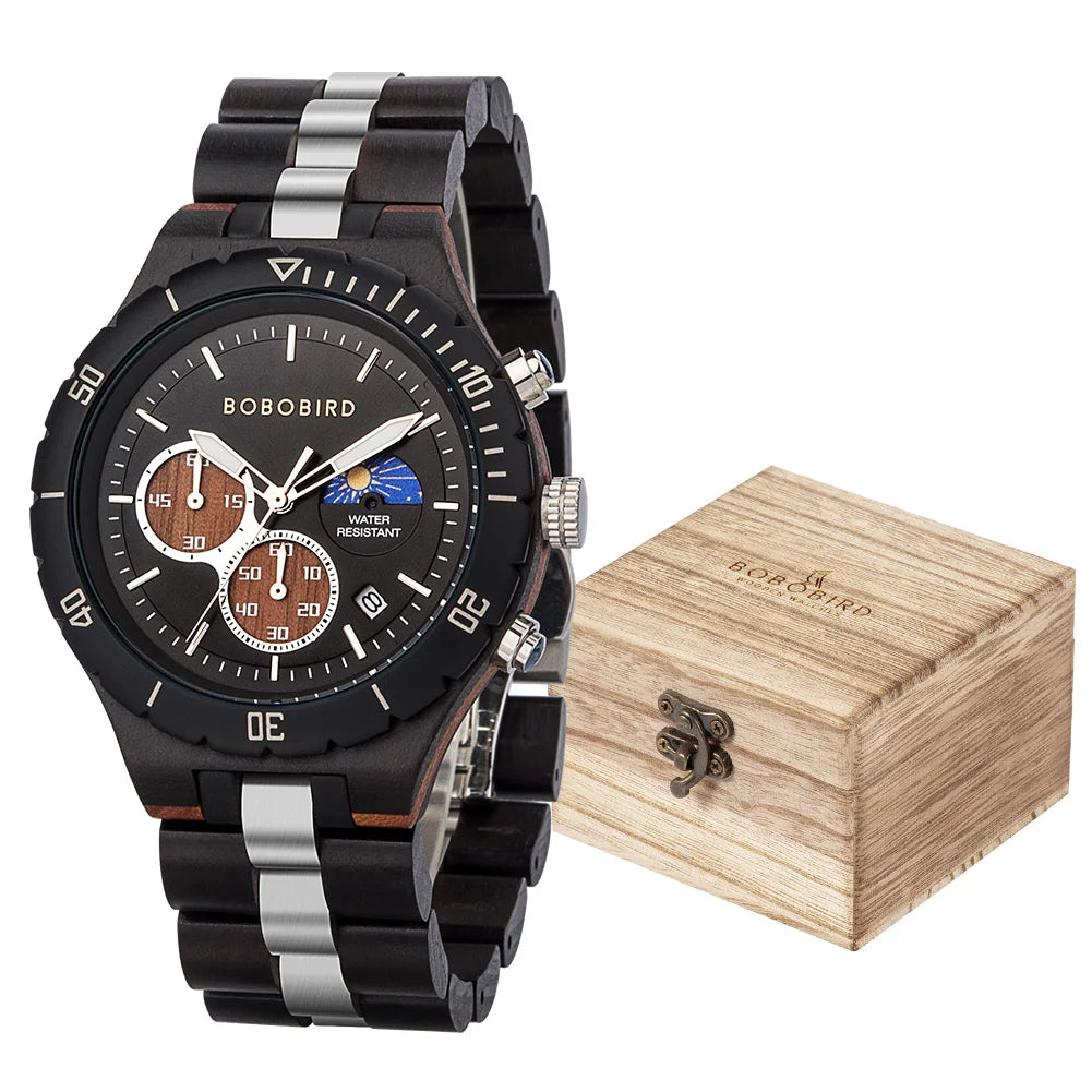 BOBOBIRD Luxury Wooden Men’s Quartz Chronograph Watch