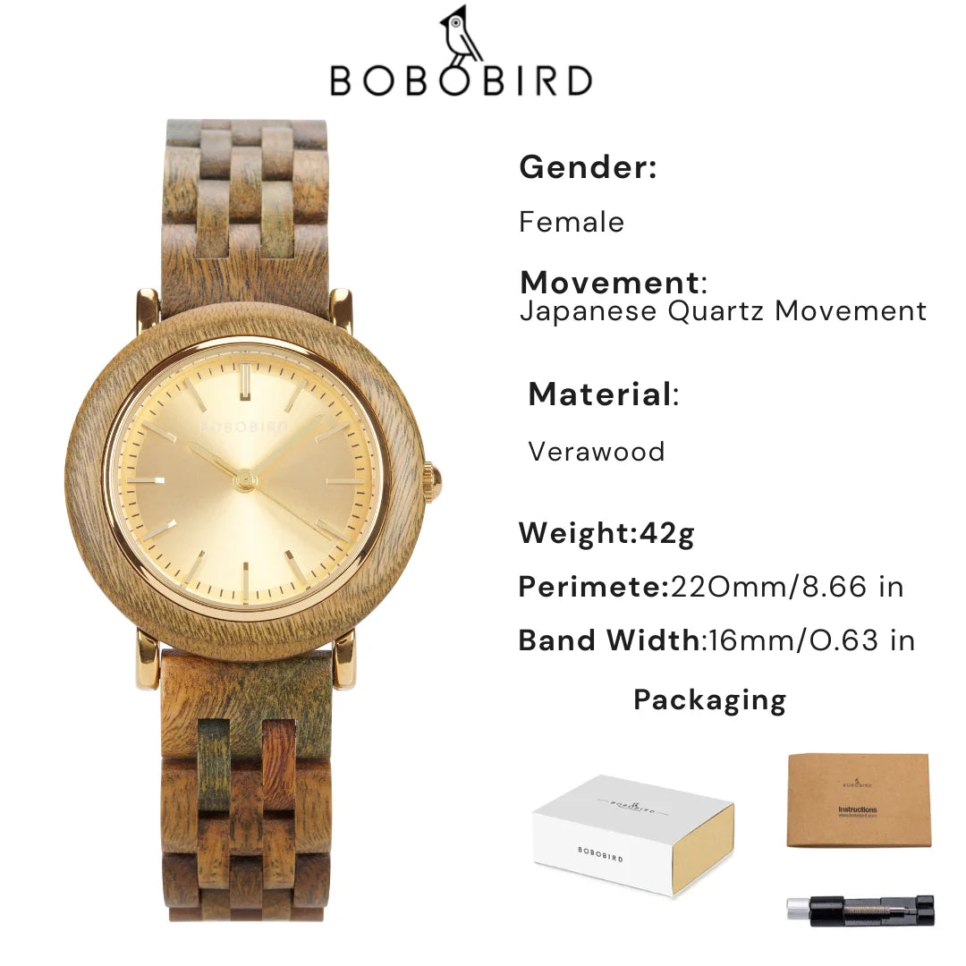 BOBOBIRD Elegant Women’s Wooden Quartz Watch