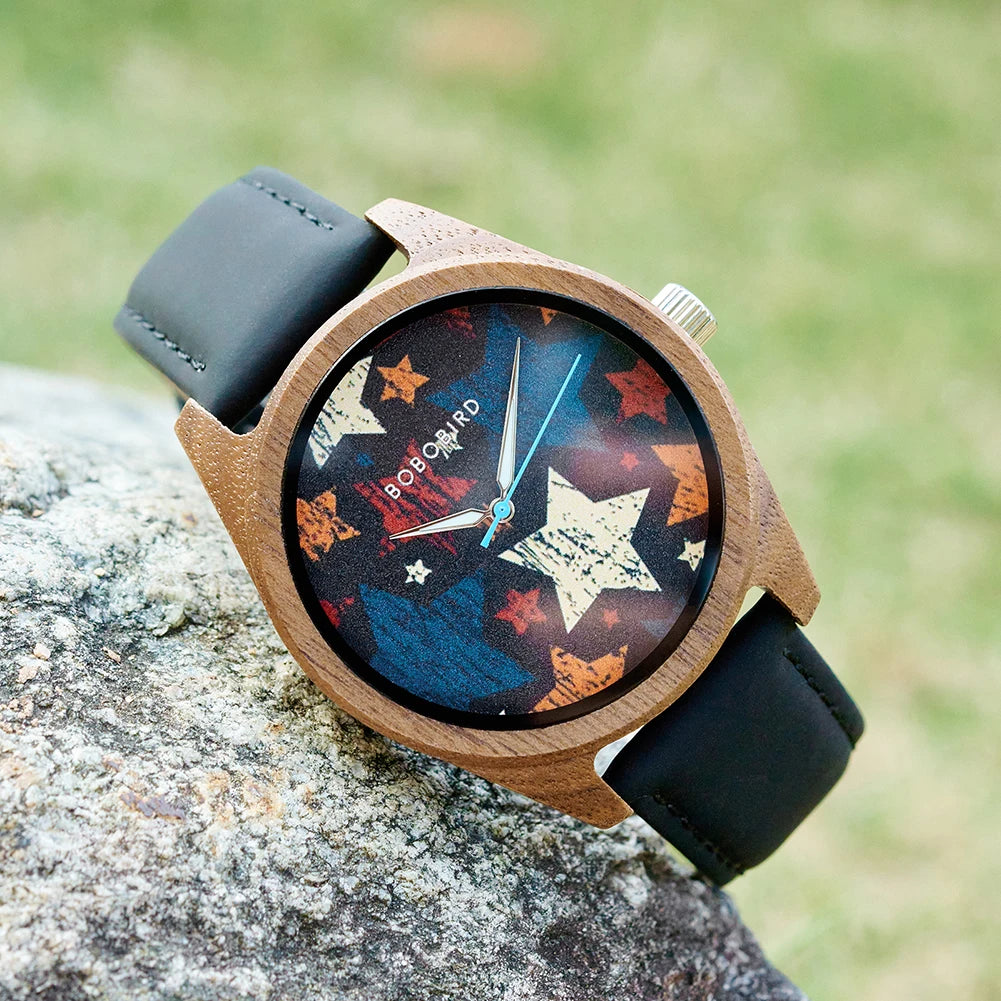 BOBOBIRD 2025 Wooden Watch for Men – Black Leather & Walnut Design