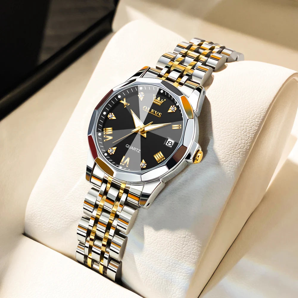 OLEVS Elegant Golden Women’s Quartz Watch – Stainless Steel, Waterproof Luxury Design