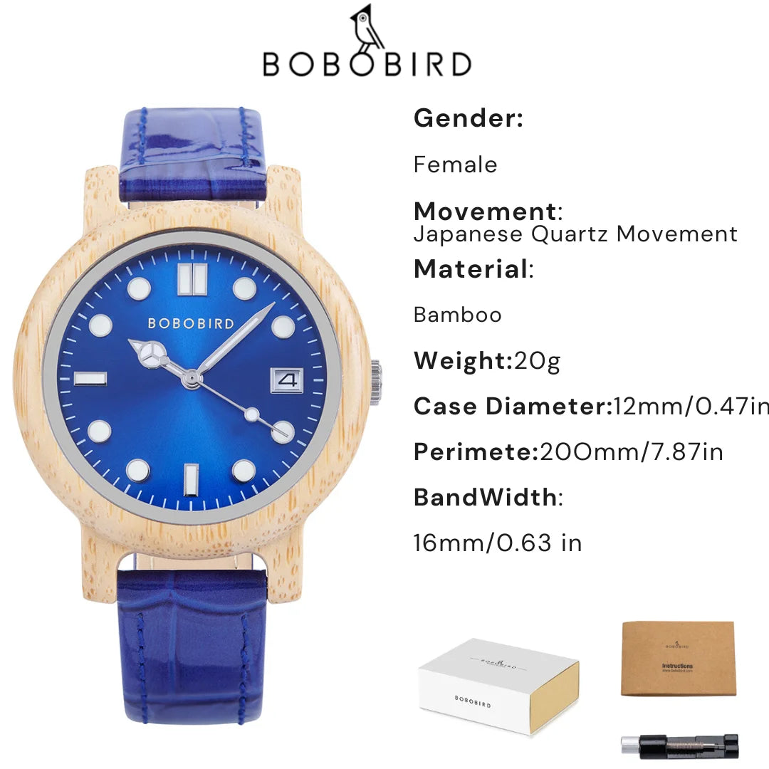 BOBOBIRD Bamboo Ladies Wooden Watch – Elegant Lightweight Quartz Watch for Women