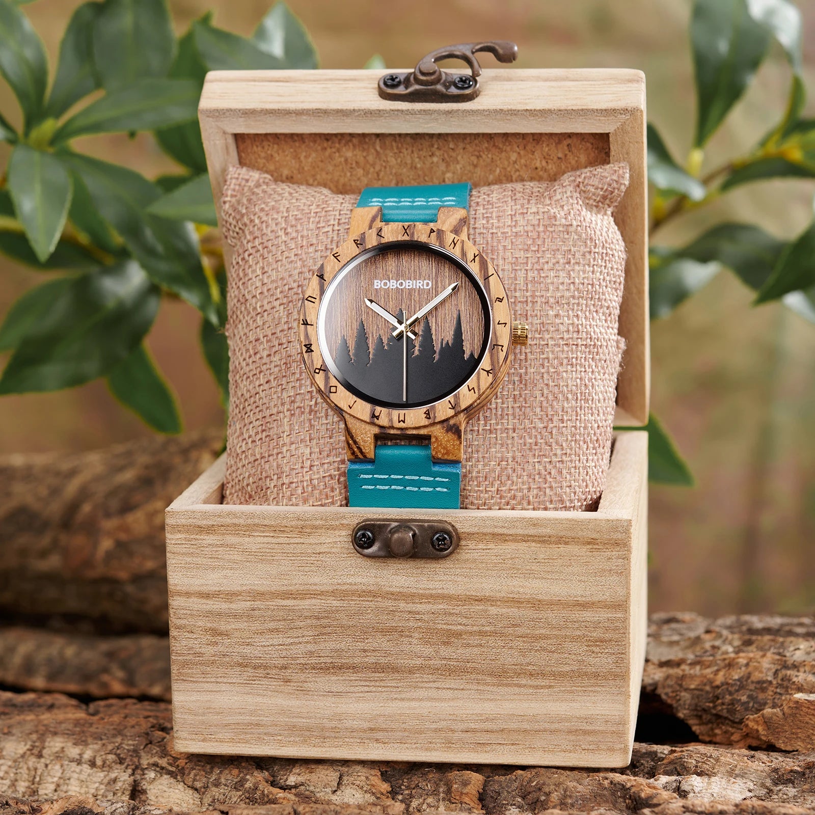 BOBOBIRD Viking Symbol Wooden Quartz Watch – Men’s Forest Design with Gift Box