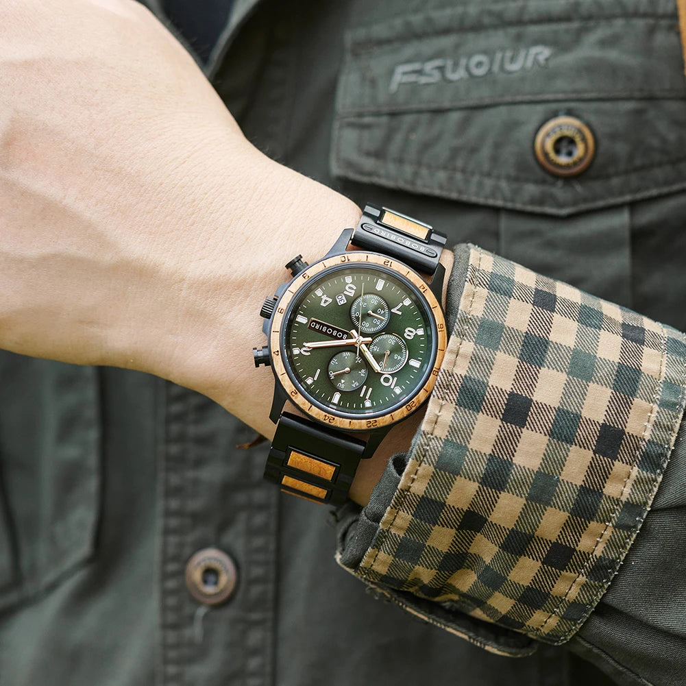 BOBOBIRD Luxury Wooden Men’s Multi-Functional Quartz Watch