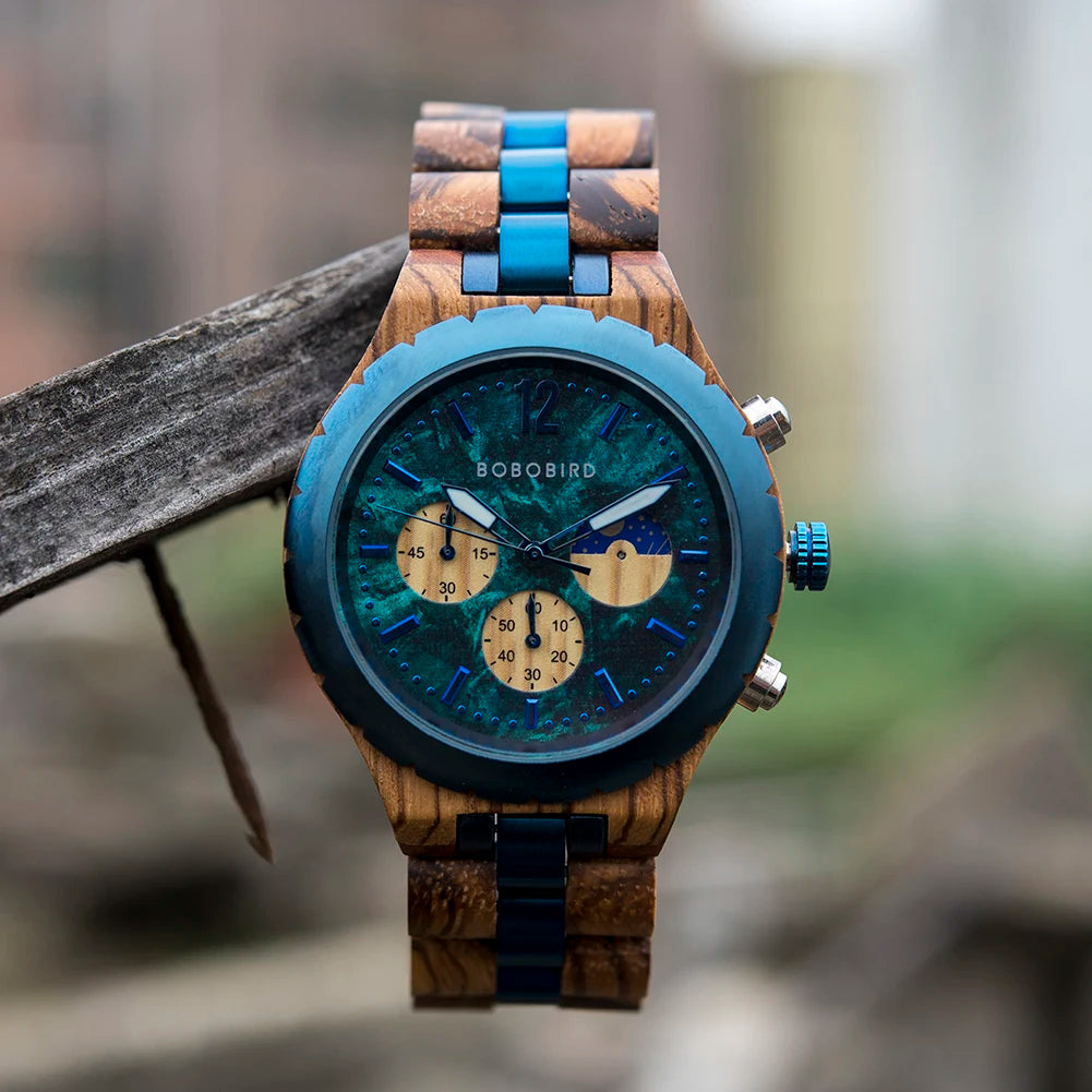 BOBOBIRD Luxury Wooden Men’s Quartz Chronograph Watch