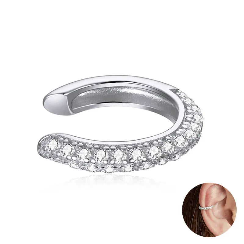 BAMOER 925 Sterling Silver CZ Mono-Earring Clip – Platinum Plated Stud for Women