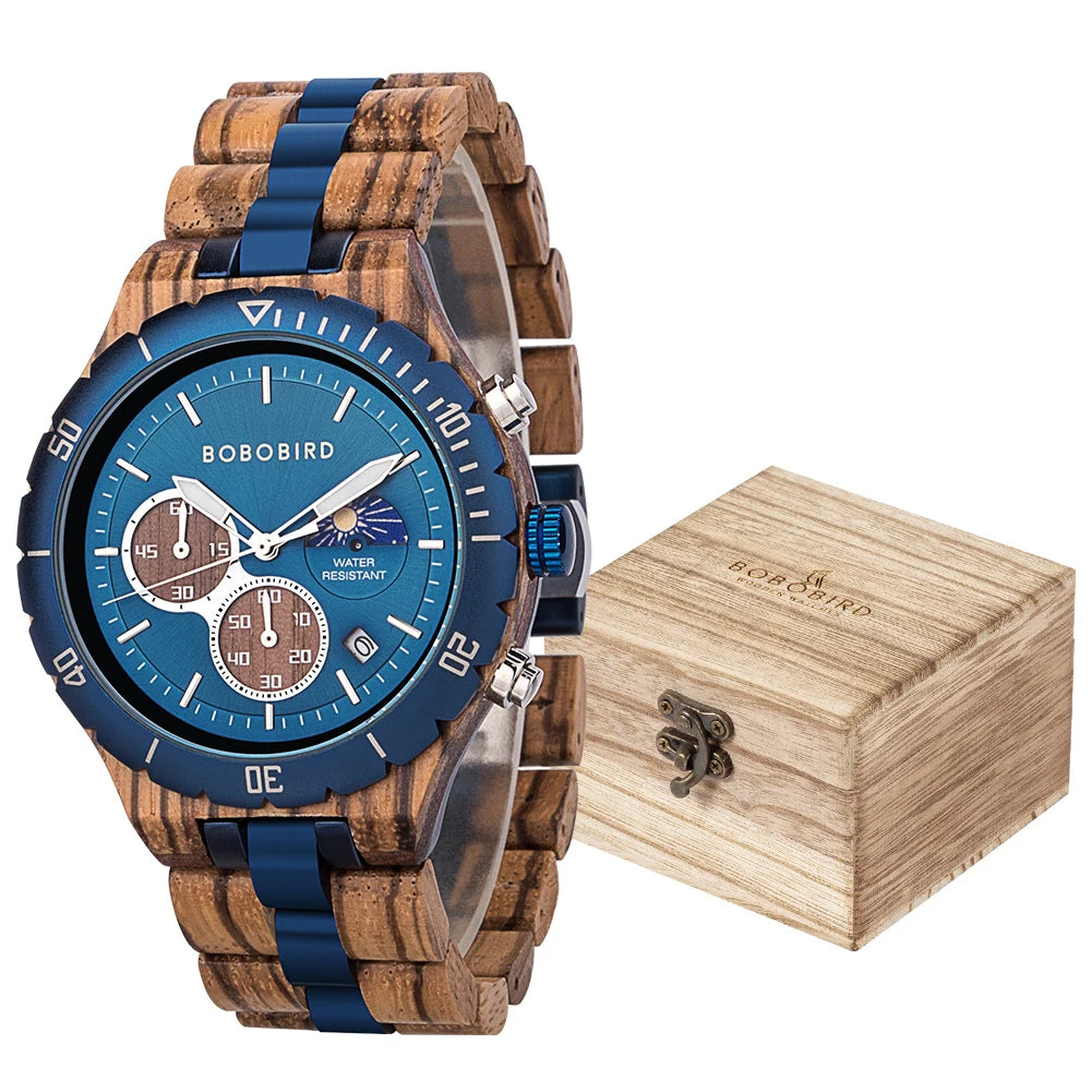 BOBOBIRD Luxury Wooden Men’s Quartz Chronograph Watch