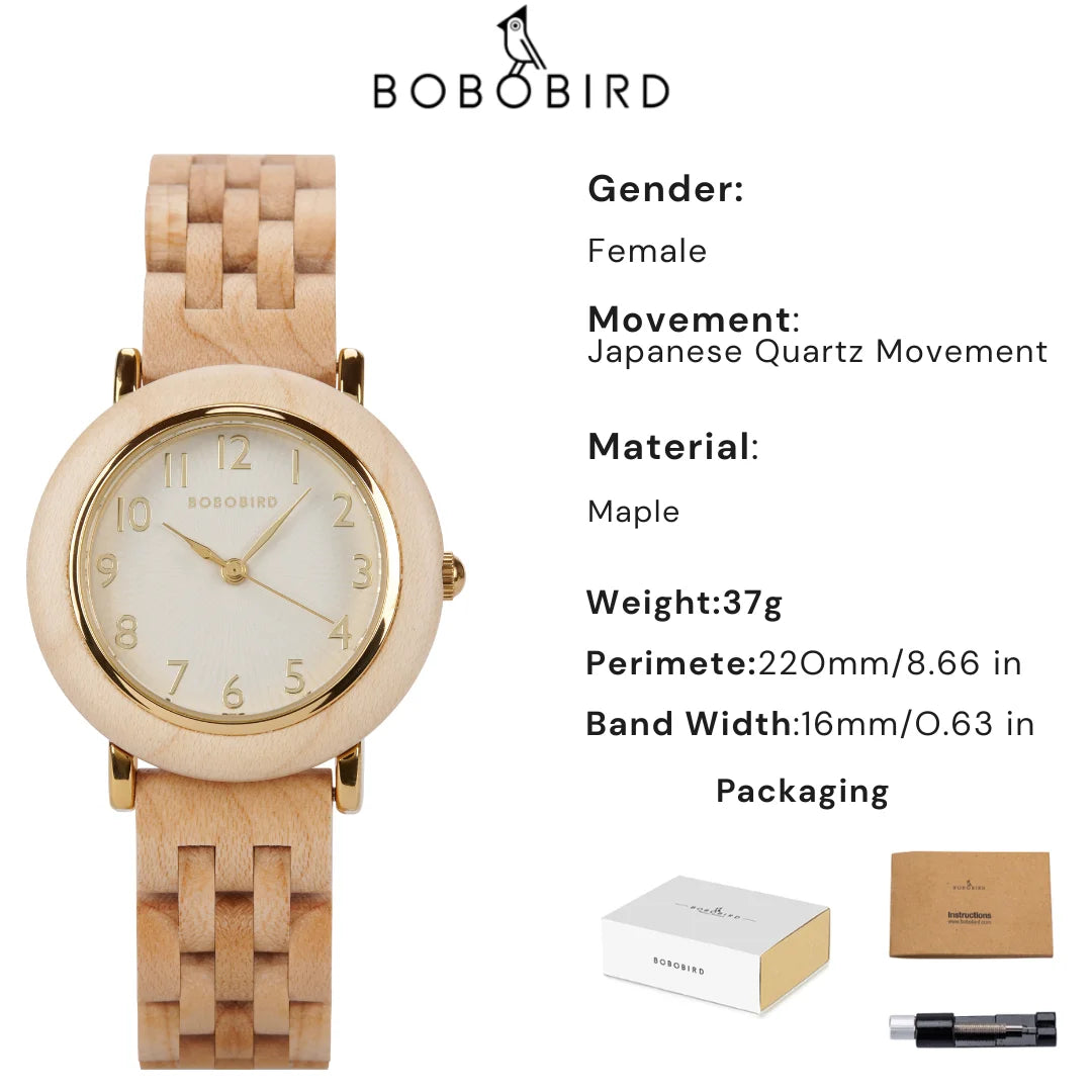 BOBOBIRD Elegant Women’s Wooden Quartz Watch