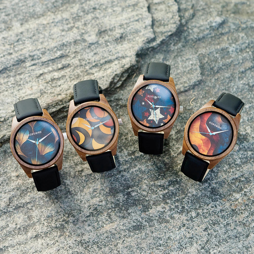 BOBOBIRD 2025 Wooden Watch for Men – Black Leather & Walnut Design