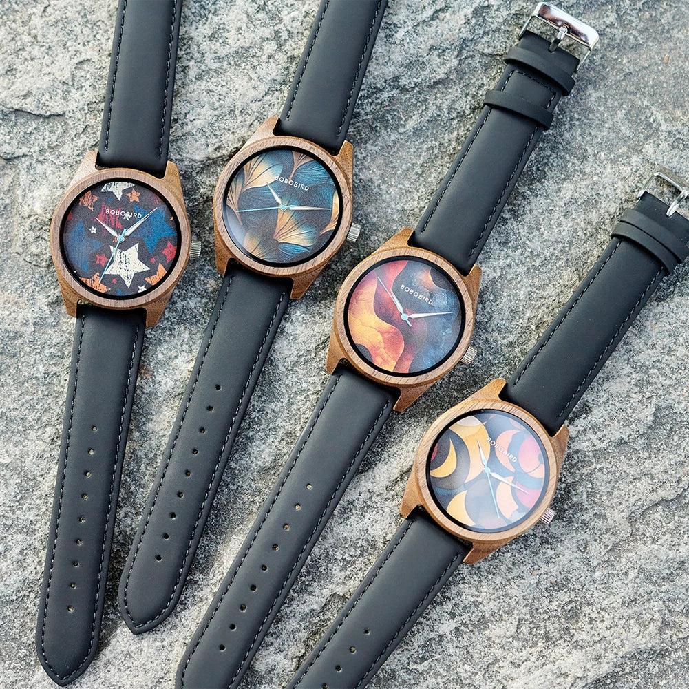BOBOBIRD 2025 Wooden Watch for Men – Black Leather & Walnut Design