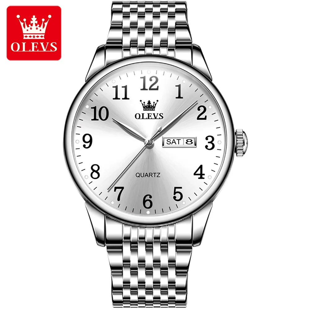 OLEVS Men’s Luxury Quartz Business Watch – Stainless Steel, Waterproof, Simple & Elegant Design