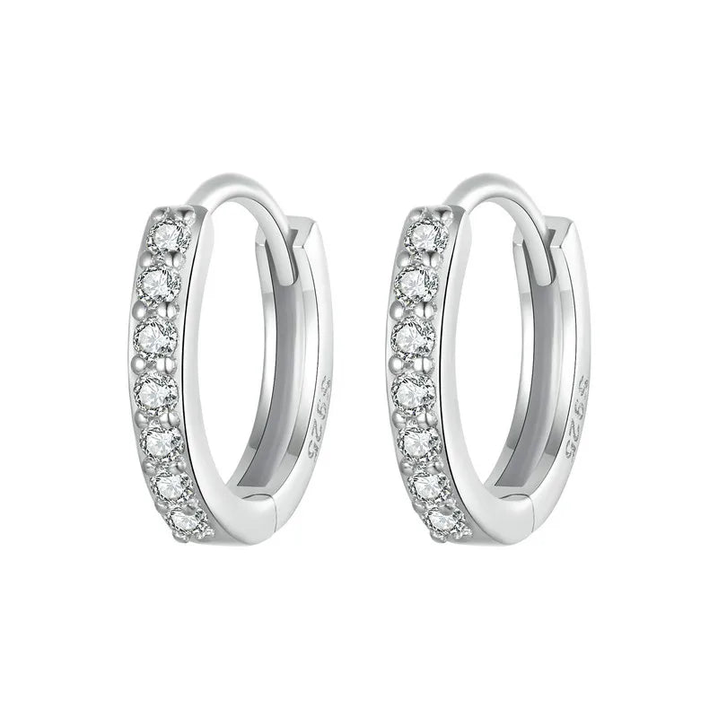 BAMOER CZ White Gold Huggie Hoop Earrings