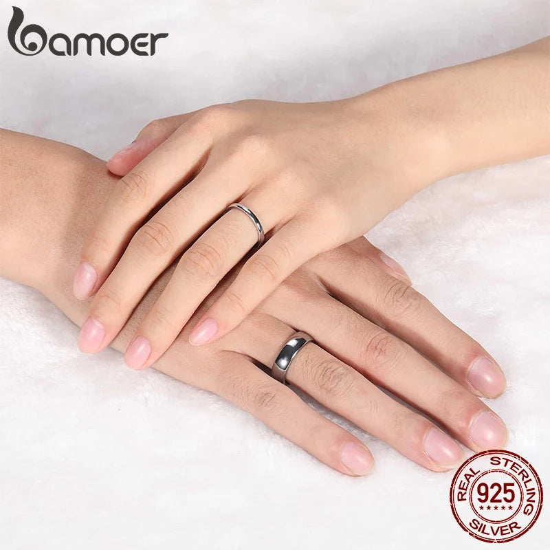 Bamoer 925 Silver Minimalist Glossy Eternity Ring for Women & Teens