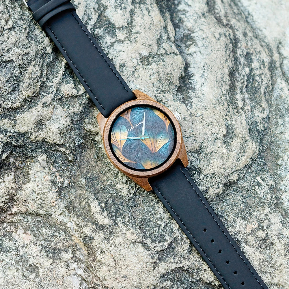 BOBOBIRD 2025 Wooden Watch for Men – Black Leather & Walnut Design