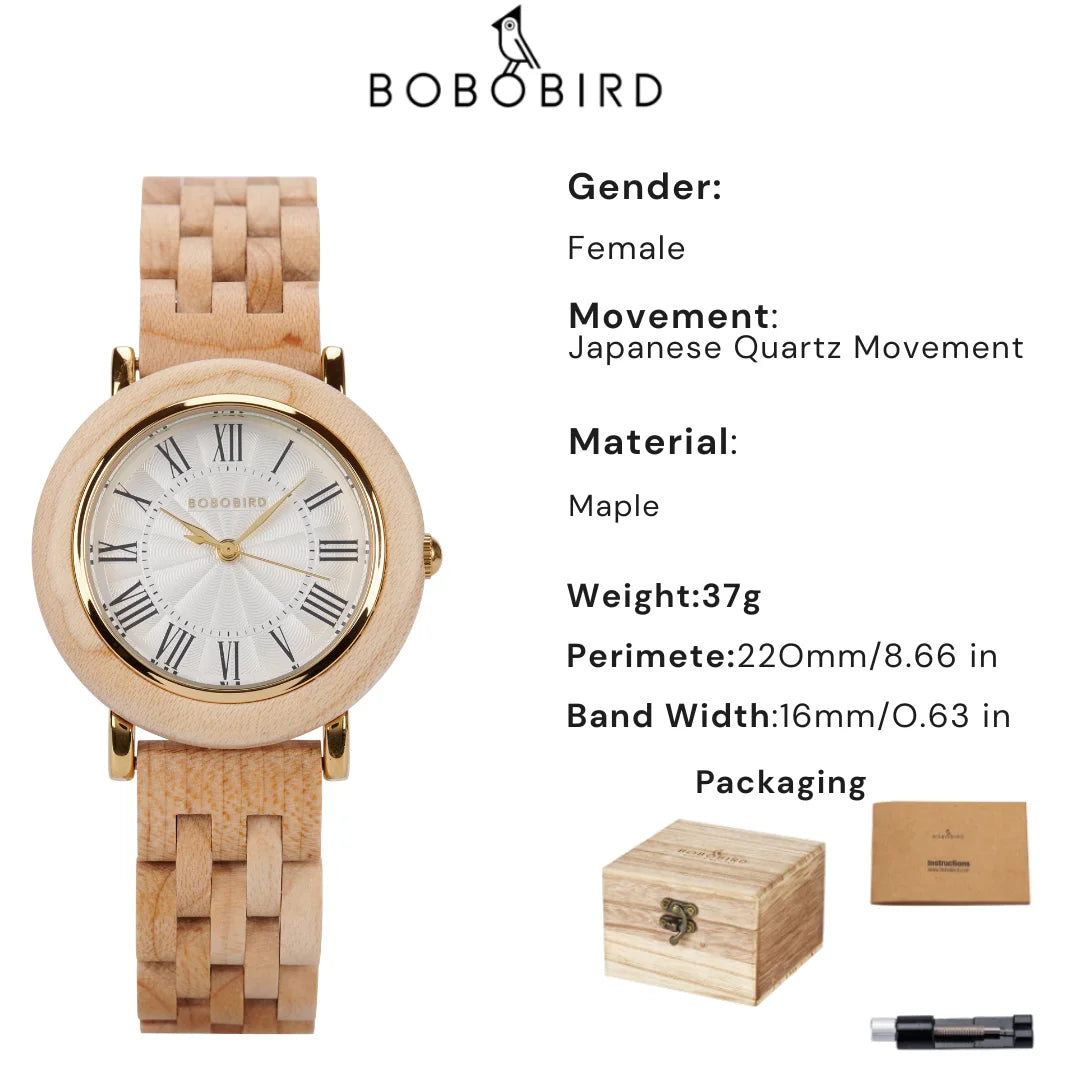 BOBOBIRD Elegant Women’s Wooden Quartz Watch