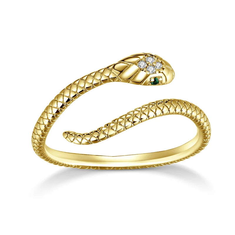 BAMOER 925 Silver Platinum Plated Green Zircon Snake Ring