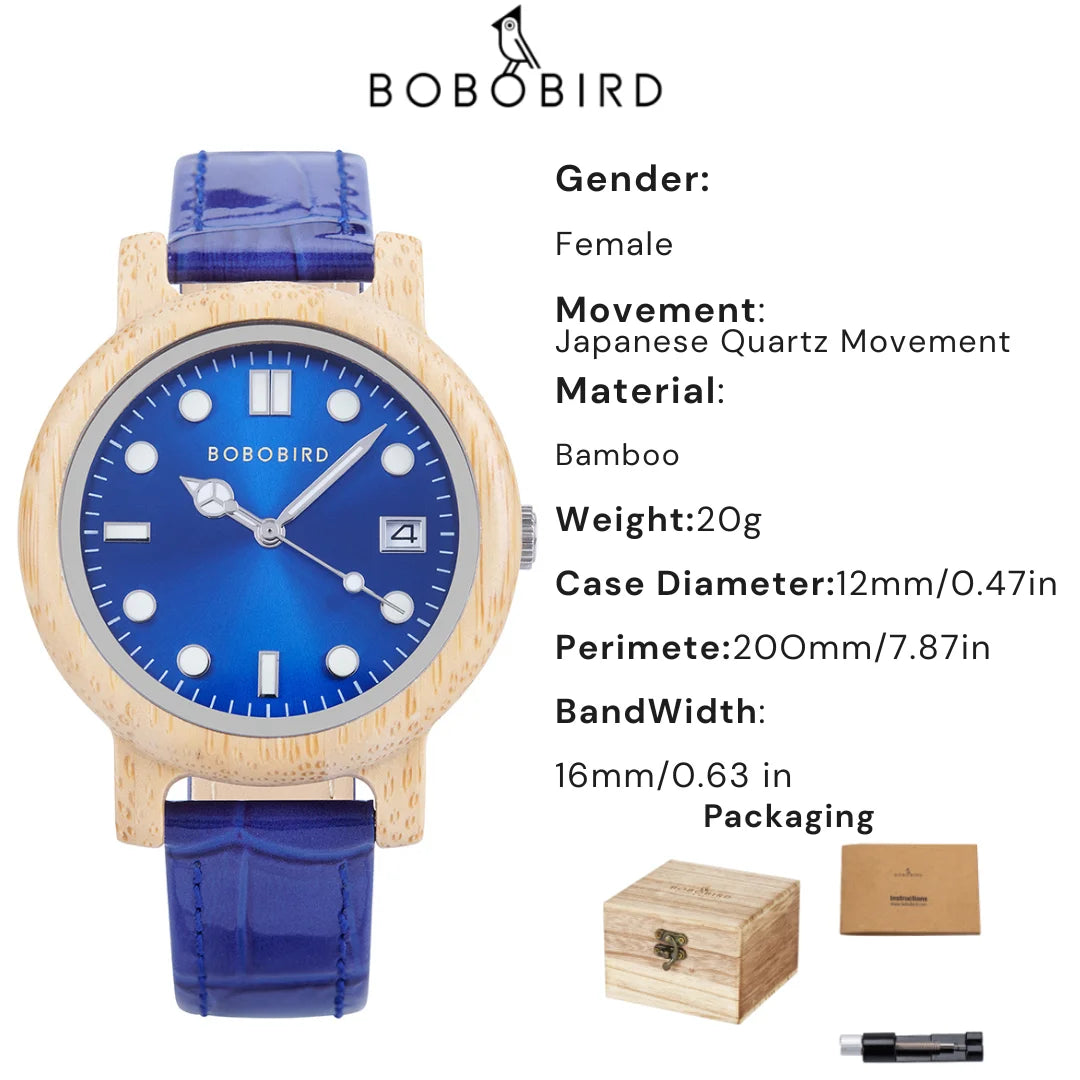 BOBOBIRD Bamboo Ladies Wooden Watch – Elegant Lightweight Quartz Watch for Women