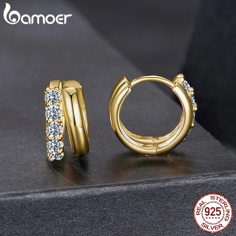 BAMOER 0.3CT Double-layer Moissanite Huggies 925 Silver Sparkling Hoop Earrings for Women