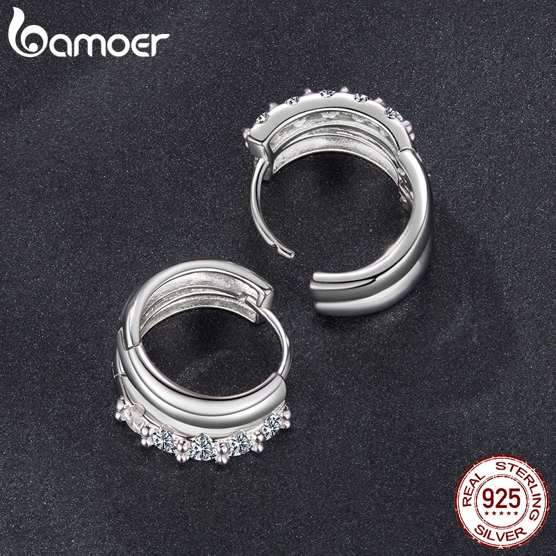 BAMOER 0.3CT Double-layer Moissanite Huggies 925 Silver Sparkling Hoop Earrings for Women