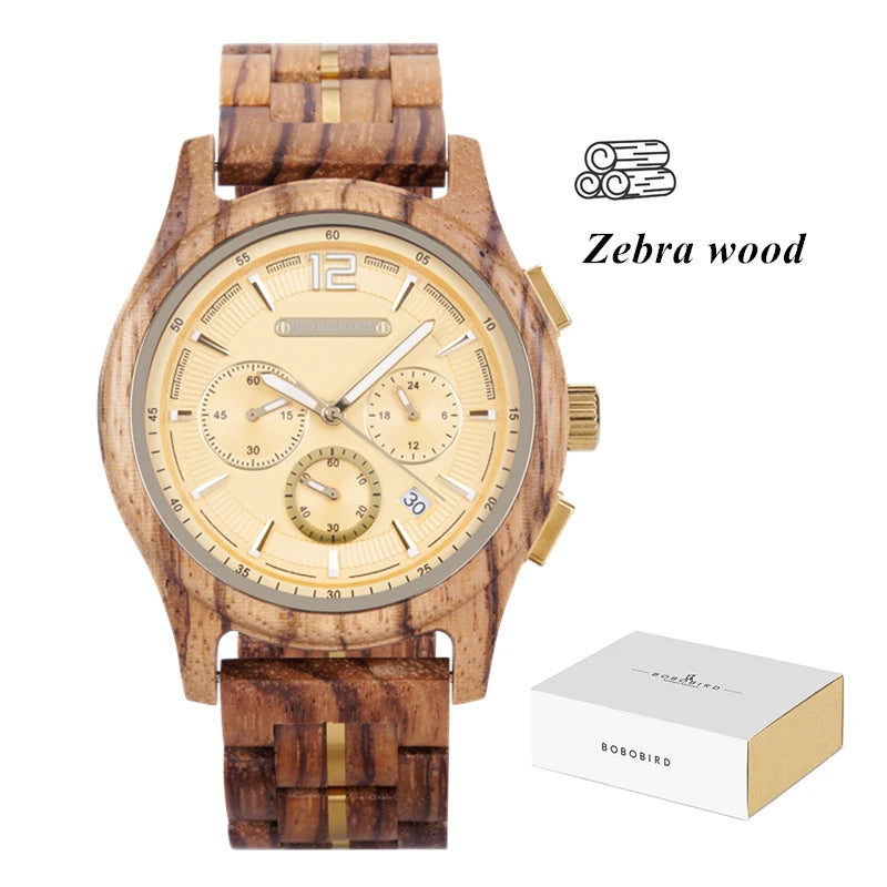 BOBOBIRD Luxury Wooden Men’s Multi-Functional Quartz Watch