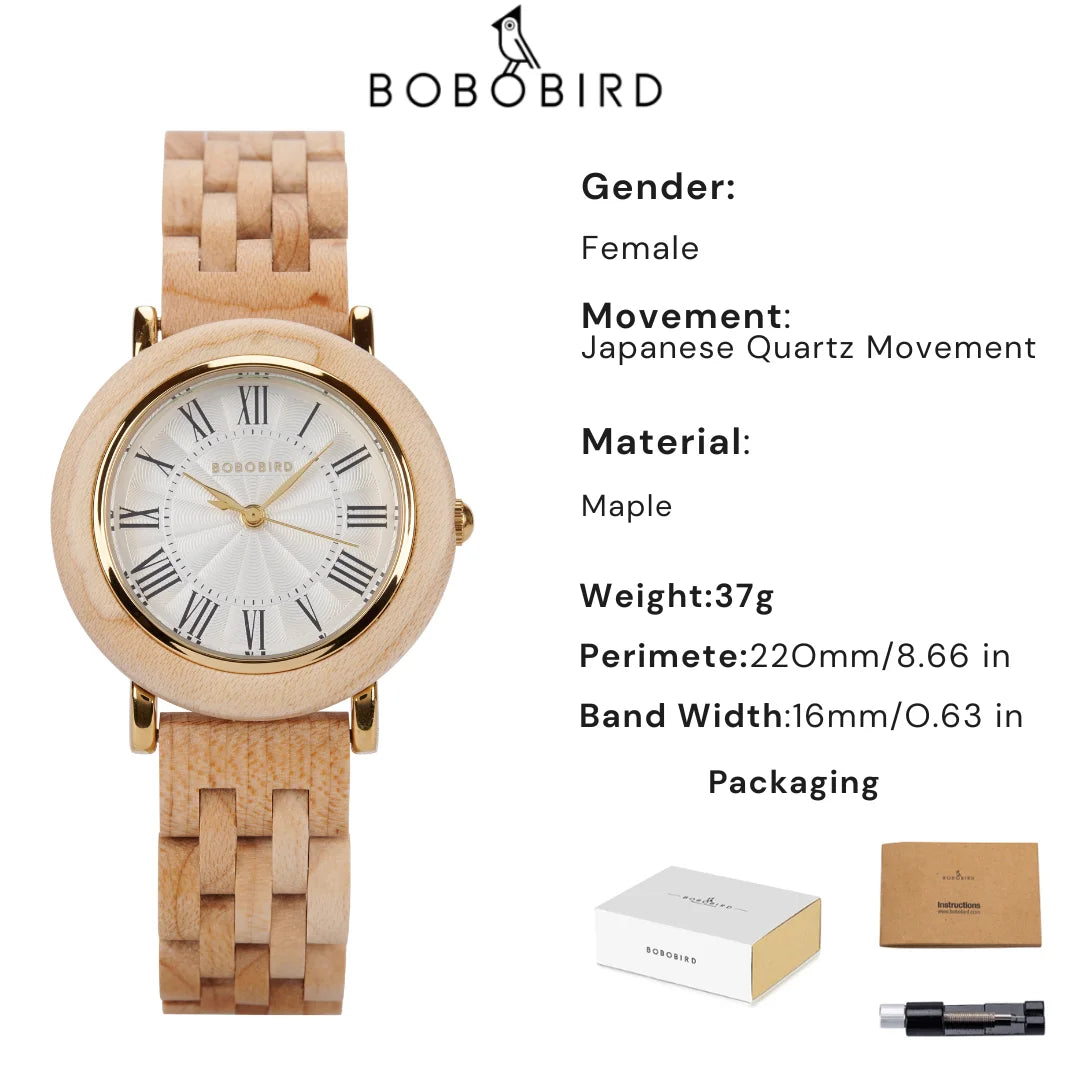 BOBOBIRD Elegant Women’s Wooden Quartz Watch