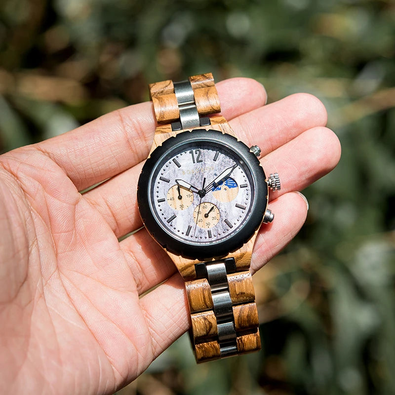 BOBOBIRD Luxury Wooden Men’s Quartz Chronograph Watch