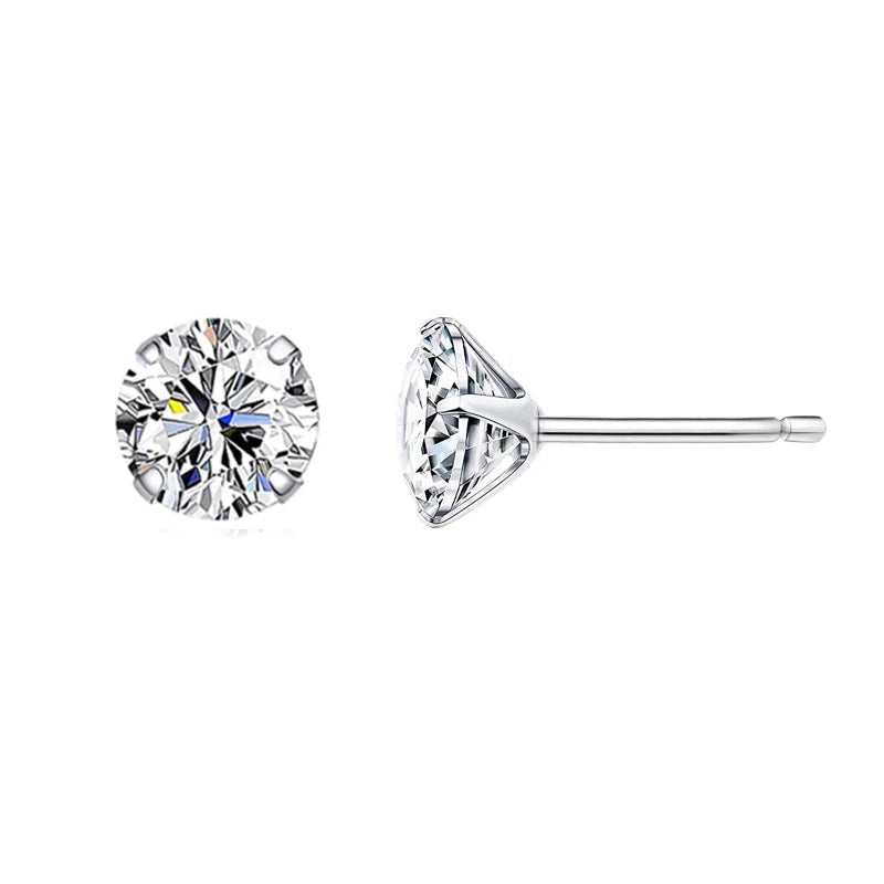 Bamoer CZ Round Stud Earrings 4-7mm 925 Silver BSE166
