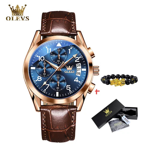 OLEVS 2878 Luxury Men’s Quartz Watch – Leather Strap, Waterproof, Luminous, Multifunctional Business & Sports Design