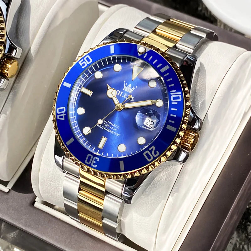 OLEVS Luxury Men’s Automatic Mechanical Watch – Stainless Steel, Waterproof, Luminous, Date Display