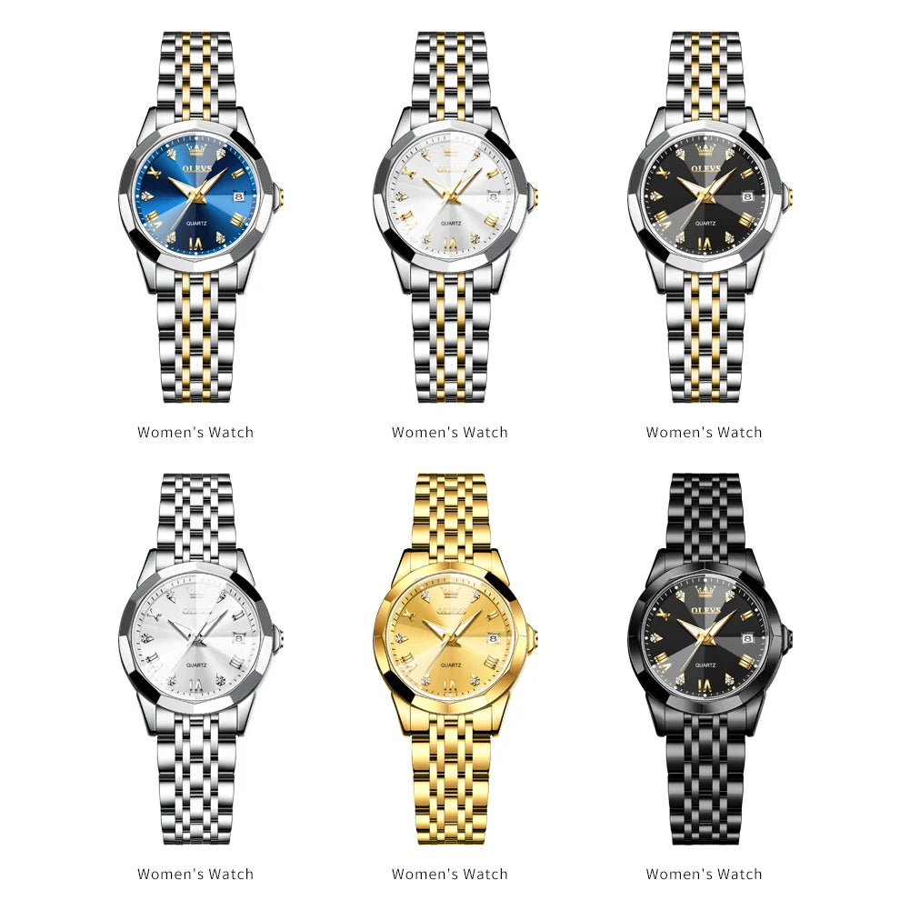 OLEVS Elegant Golden Women’s Quartz Watch – Stainless Steel, Waterproof Luxury Design