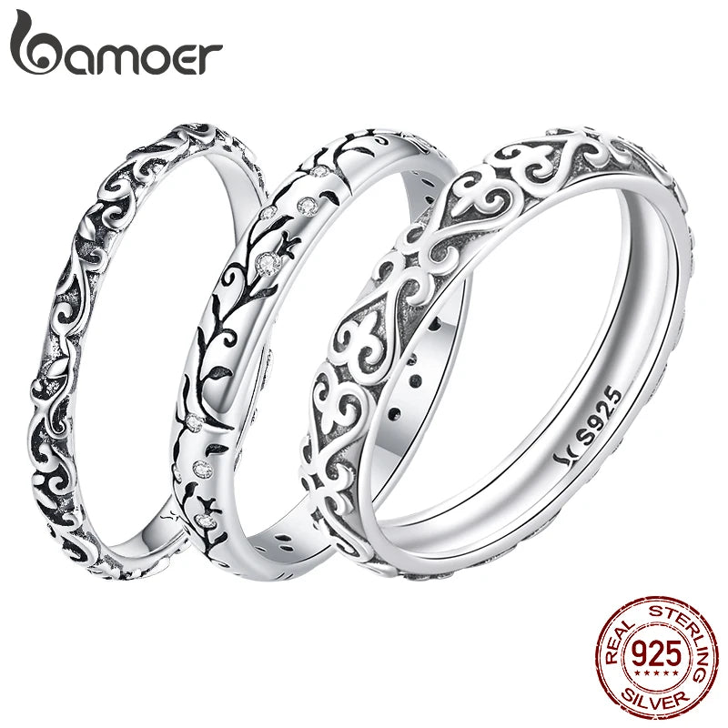 BAMOER 925 Silver Vintage Vine Band Ring for Women