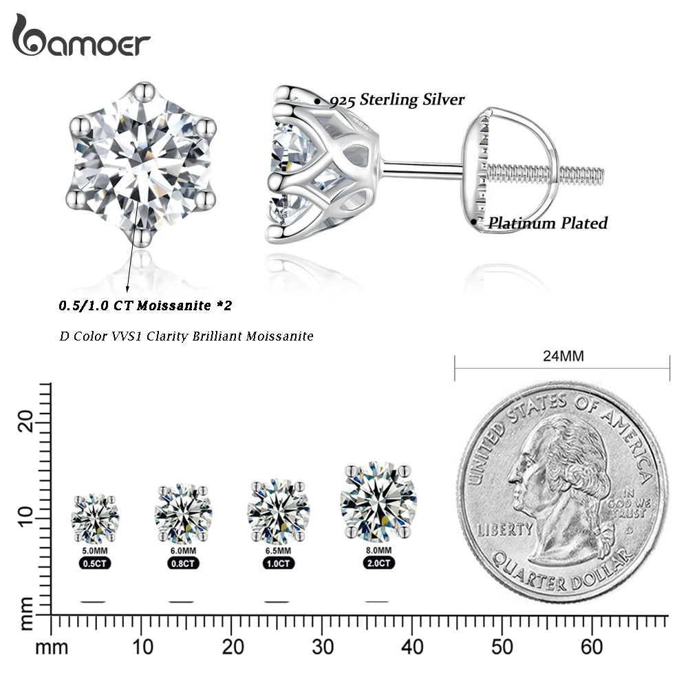 BAMOER Moissanite 6-Prong Gold Stud Earrings