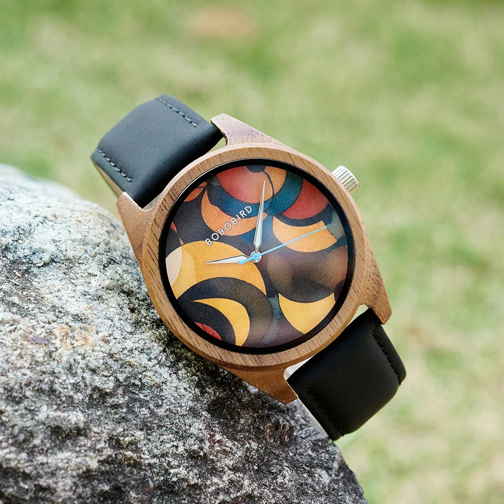 BOBOBIRD 2025 Wooden Watch for Men – Black Leather & Walnut Design