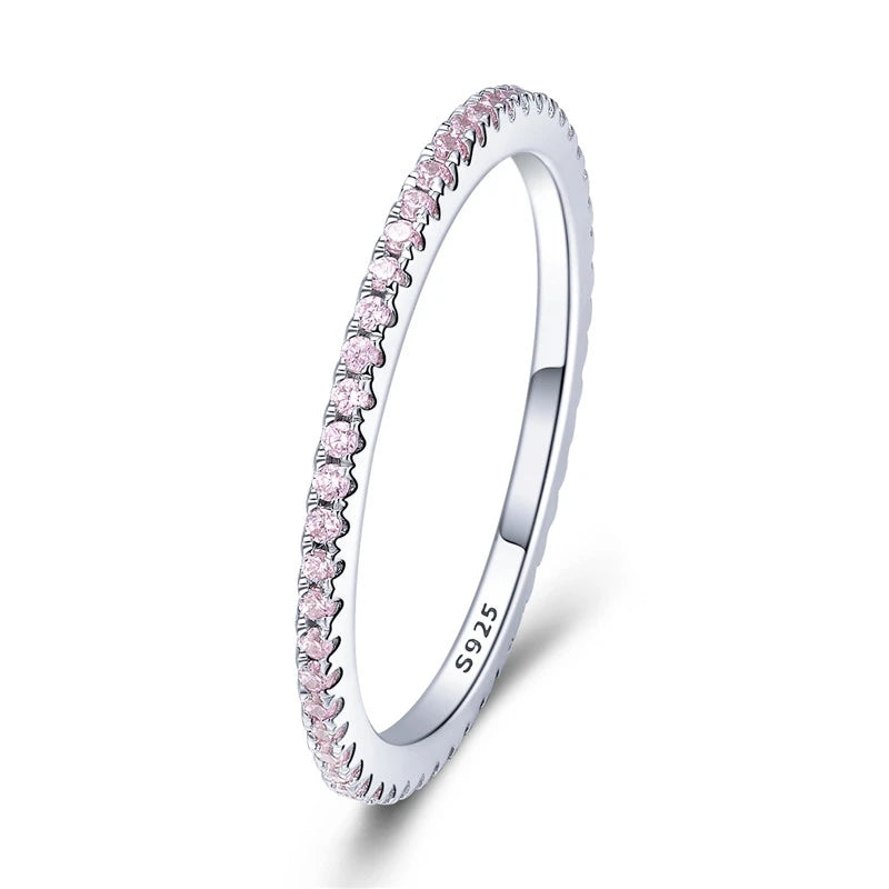 BAMOER 925 Sterling Silver CZ Pave Stackable Ring – Gold Plated Eternity Band