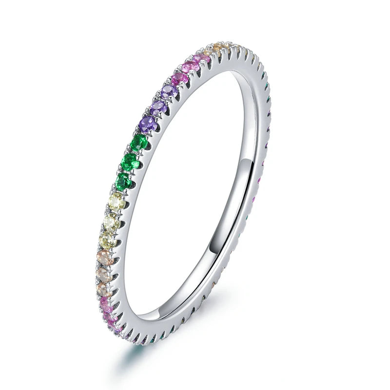 BAMOER Rainbow Zircon Stackable Ring