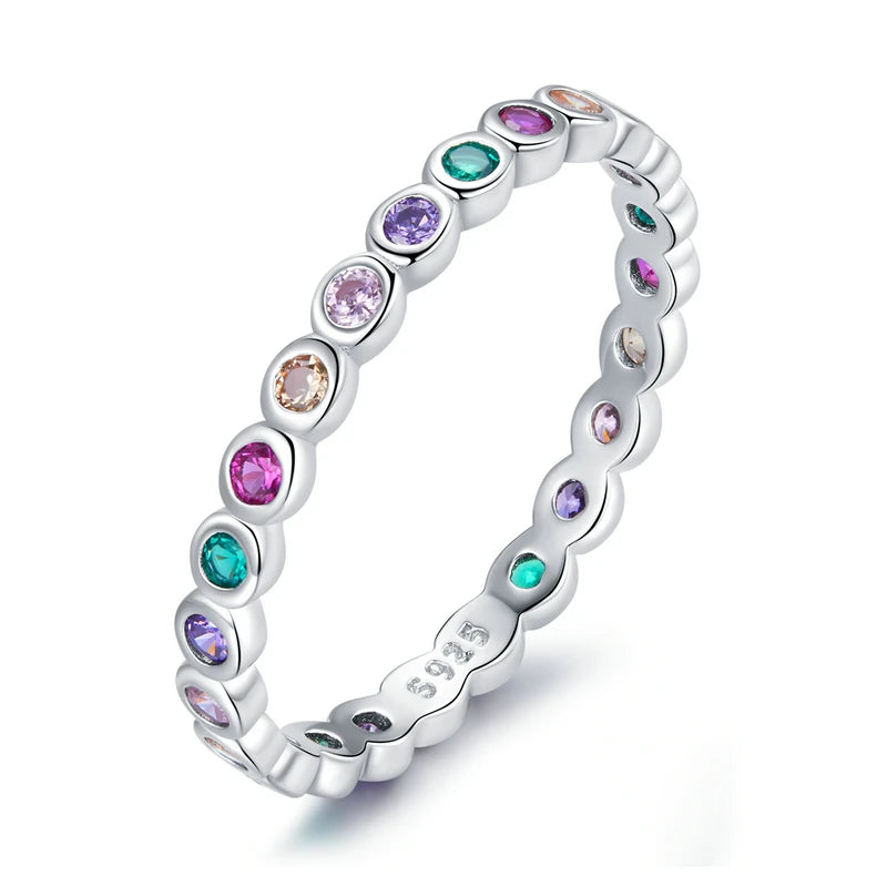 BAMOER Rainbow Zircon Stackable Ring