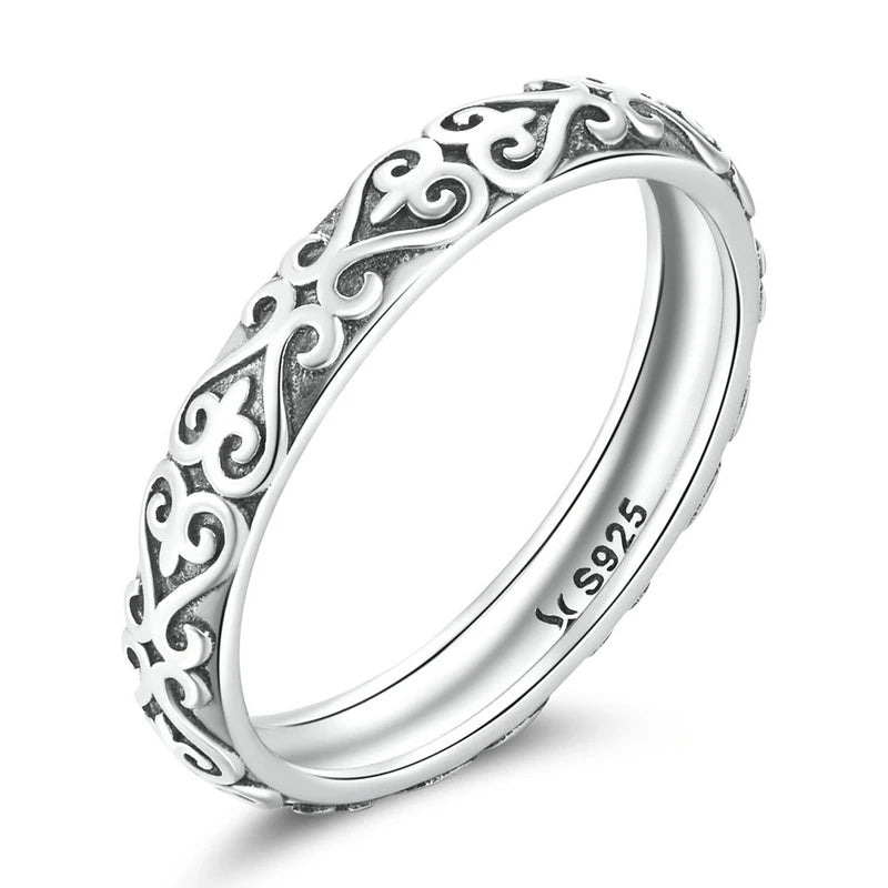 BAMOER 925 Silver Vintage Vine Band Ring for Women