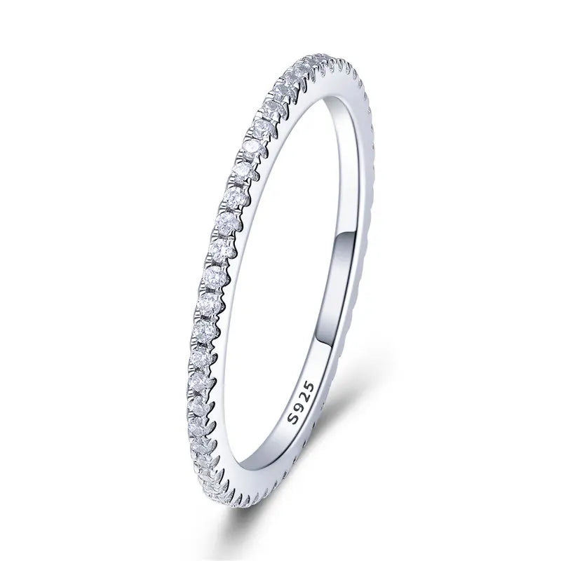 BAMOER 925 Sterling Silver CZ Pave Stackable Ring – Gold Plated Eternity Band
