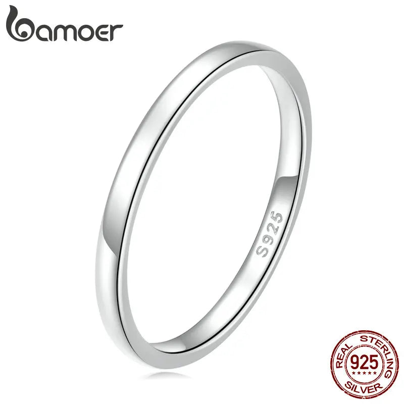 Bamoer 925 Silver Minimalist Glossy Eternity Ring for Women & Teens