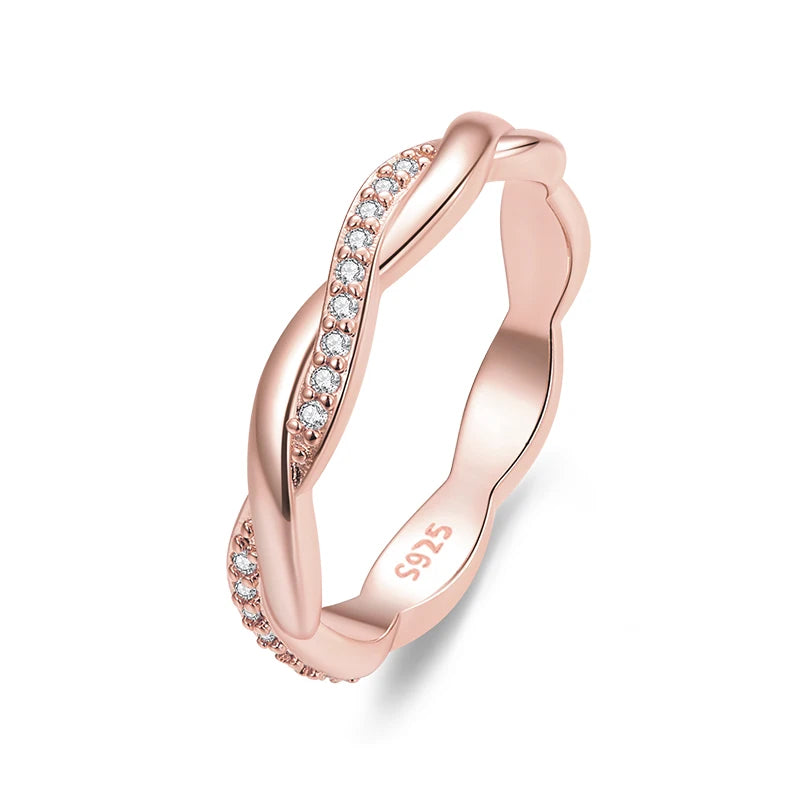 BAMOER 925 Silver Twisted CZ Gold Ring for Women