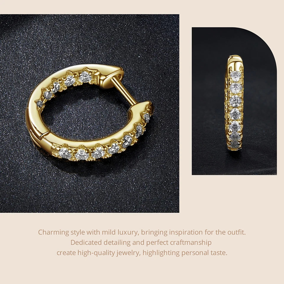 BAMOER 925 Sterling Silver Gold Moissanite Hoop Earrings for Women – D Color Lab Diamond Hypoallergenic Jewelry