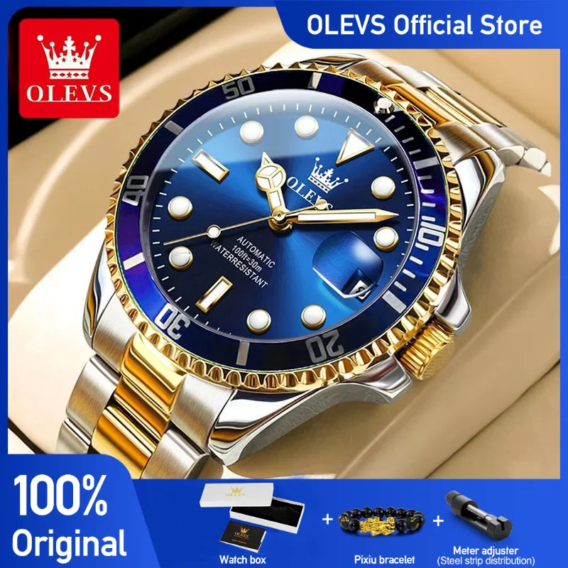 OLEVS Luxury Men’s Automatic Mechanical Watch – Stainless Steel, Waterproof, Luminous, Date Display