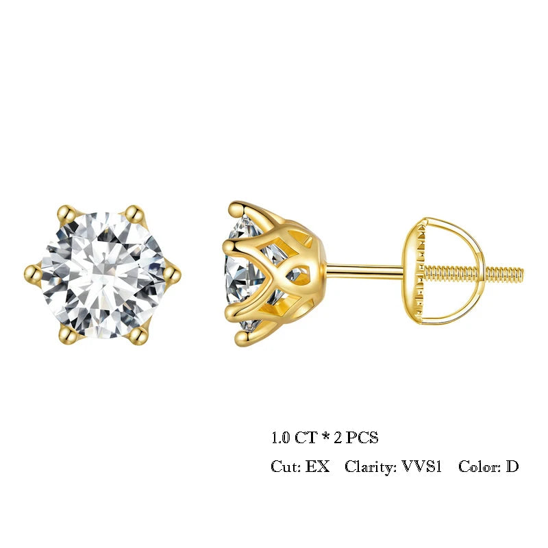 BAMOER Moissanite 6-Prong Gold Stud Earrings