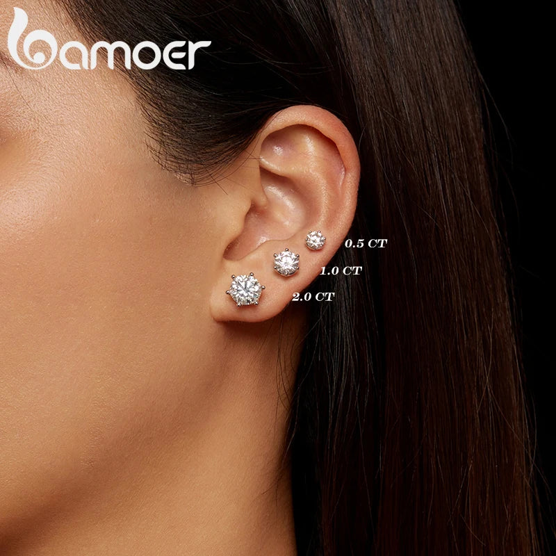 BAMOER Moissanite 6-Prong Gold Stud Earrings