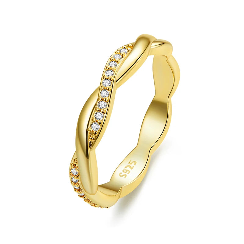BAMOER 925 Silver Twisted CZ Gold Ring for Women
