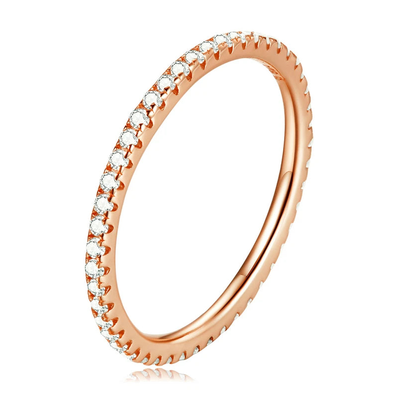 BAMOER 925 Sterling Silver CZ Pave Stackable Ring – Gold Plated Eternity Band