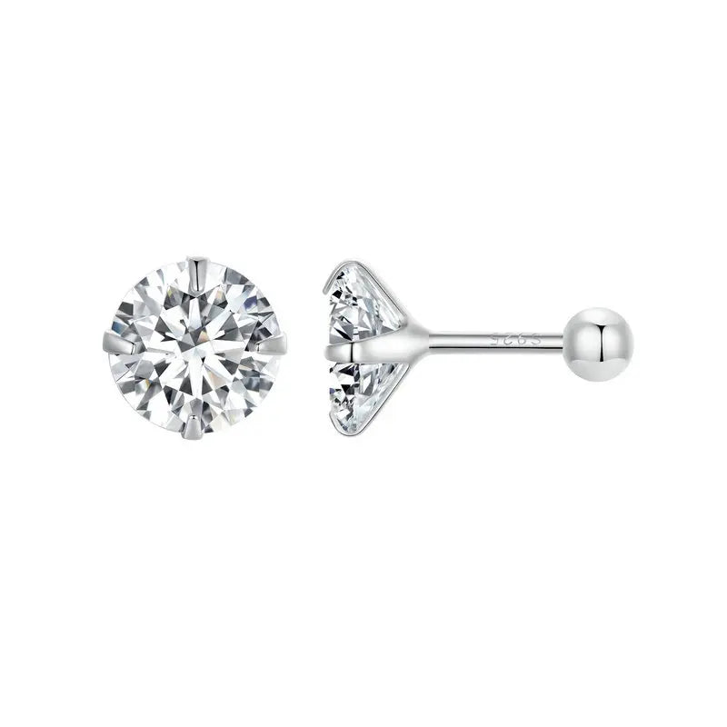 BAMOER 925 Sterling Silver CZ Round Stud Earrings – Platinum Plated, Hypoallergenic