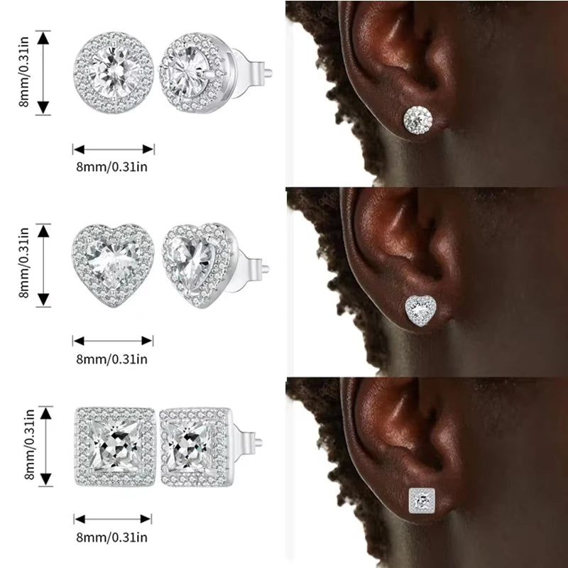 BAMOER CZ Heart Stud Earrings