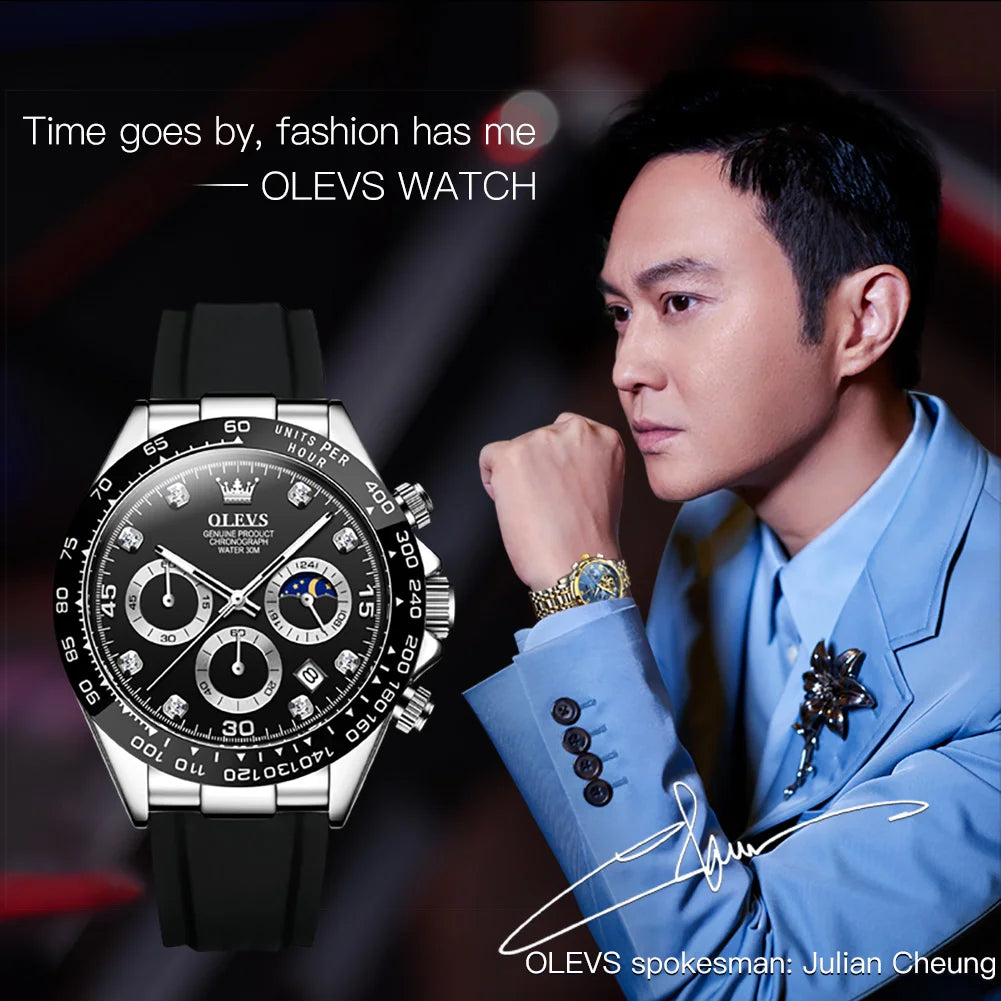 OLEVS Luxury Men’s Quartz Watch – Waterproof, Luminous, Chronograph & Date, Sport Design
